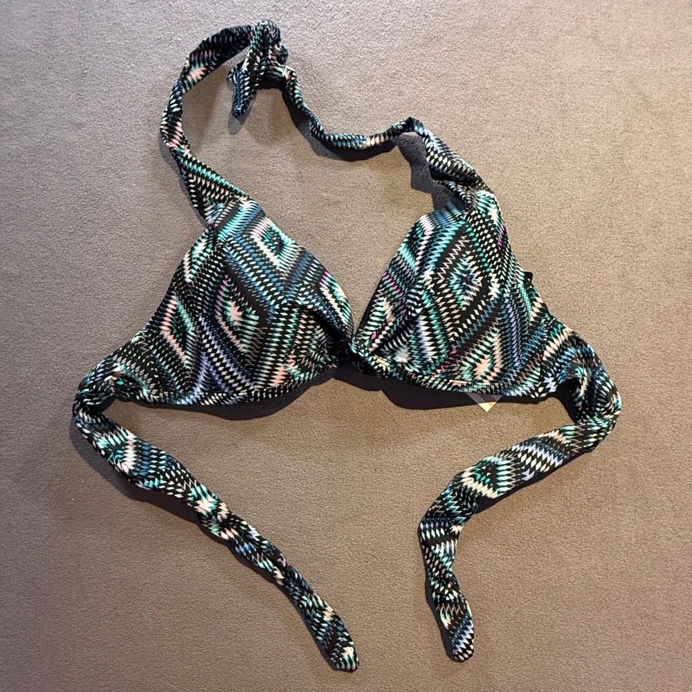 Island Shores Womens Geometric Chevron Halter Bikini Top Teal Black G760516 12